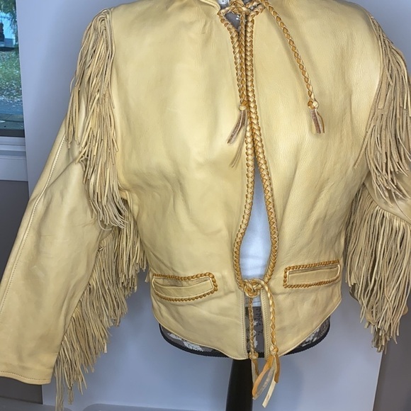 Vintage Size 6-8 Handmade Leather Butterscotch Western Jacket Coat with Fringe - Picture 7 of 16